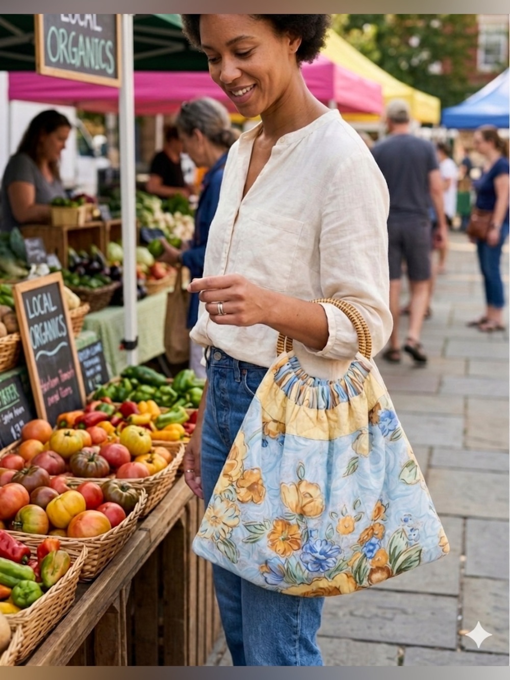 Handmade Upcycled Quilted Market Bag Tote